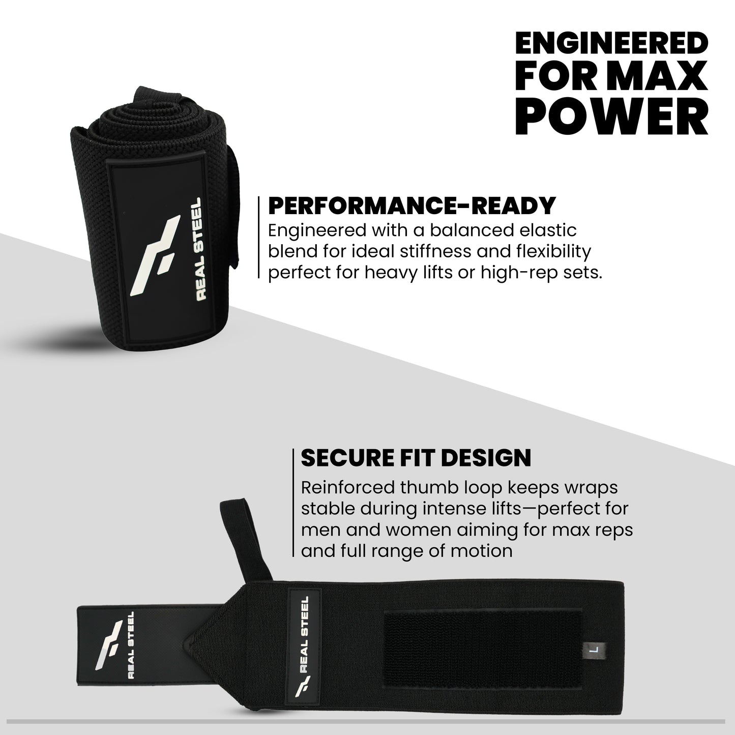 Real Steel Premium Wrist Wraps for Weightlifting Men & Women