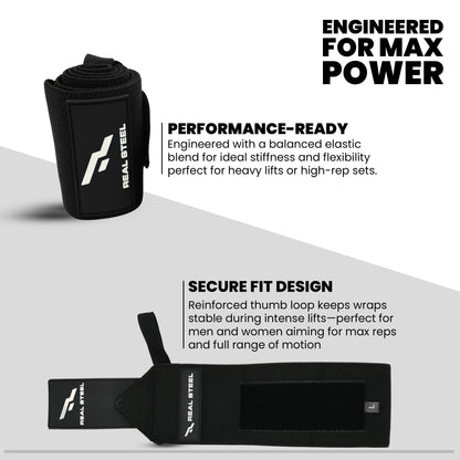 Real Steel Premium Wrist Wraps for Weightlifting Men & Women