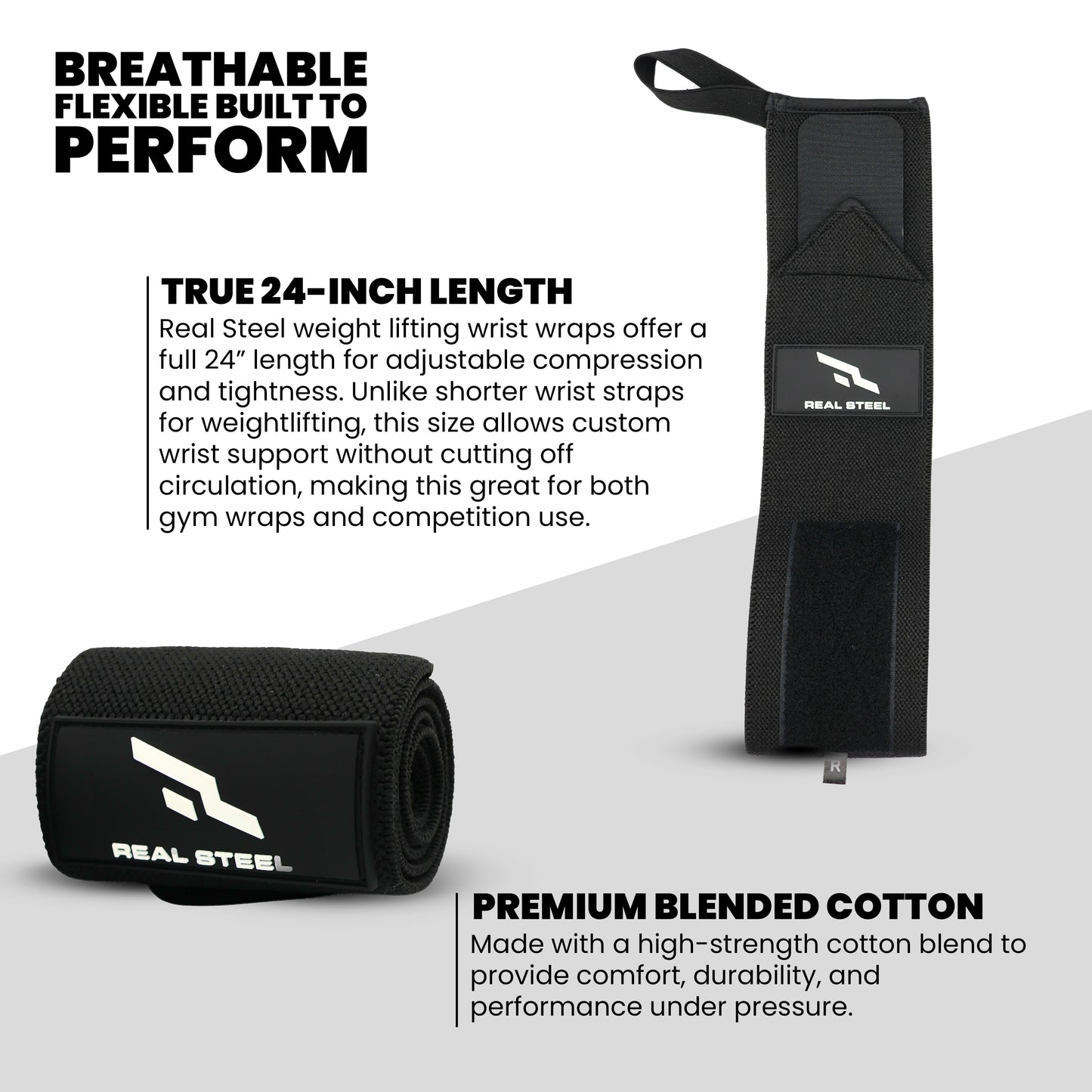 Real Steel Premium Wrist Wraps for Weightlifting Men & Women