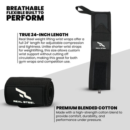 Real Steel Premium Wrist Wraps for Weightlifting Men & Women